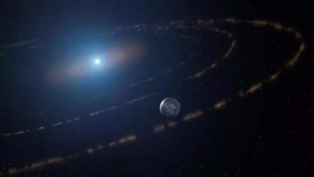 艺术家对白矮星 WD1054-226 的印象，它被行星碎片云和宜居带中的一颗重要行星环绕.jpg