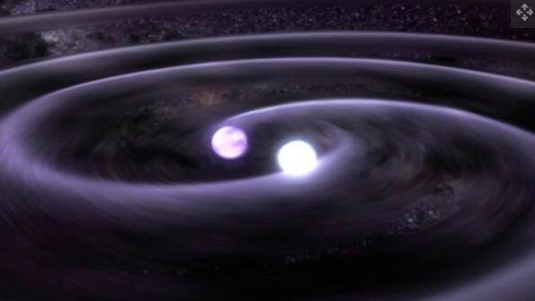 中子星合并和发射引力波的示意图，LIGO 可以在地球上探测到.jpg