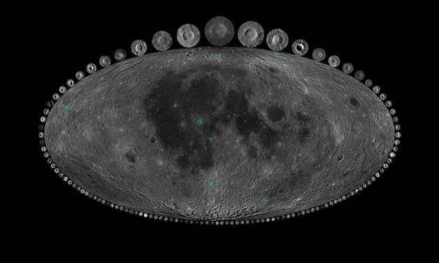月球和月球上较大、较新的撞击坑。</p><p>