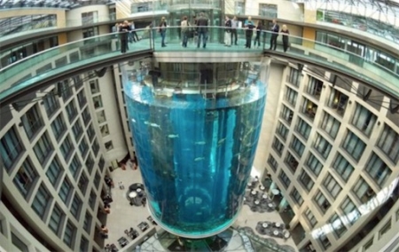 地球上最大的水族箱 柏林一饭店打造8层楼高的巨型水族箱
